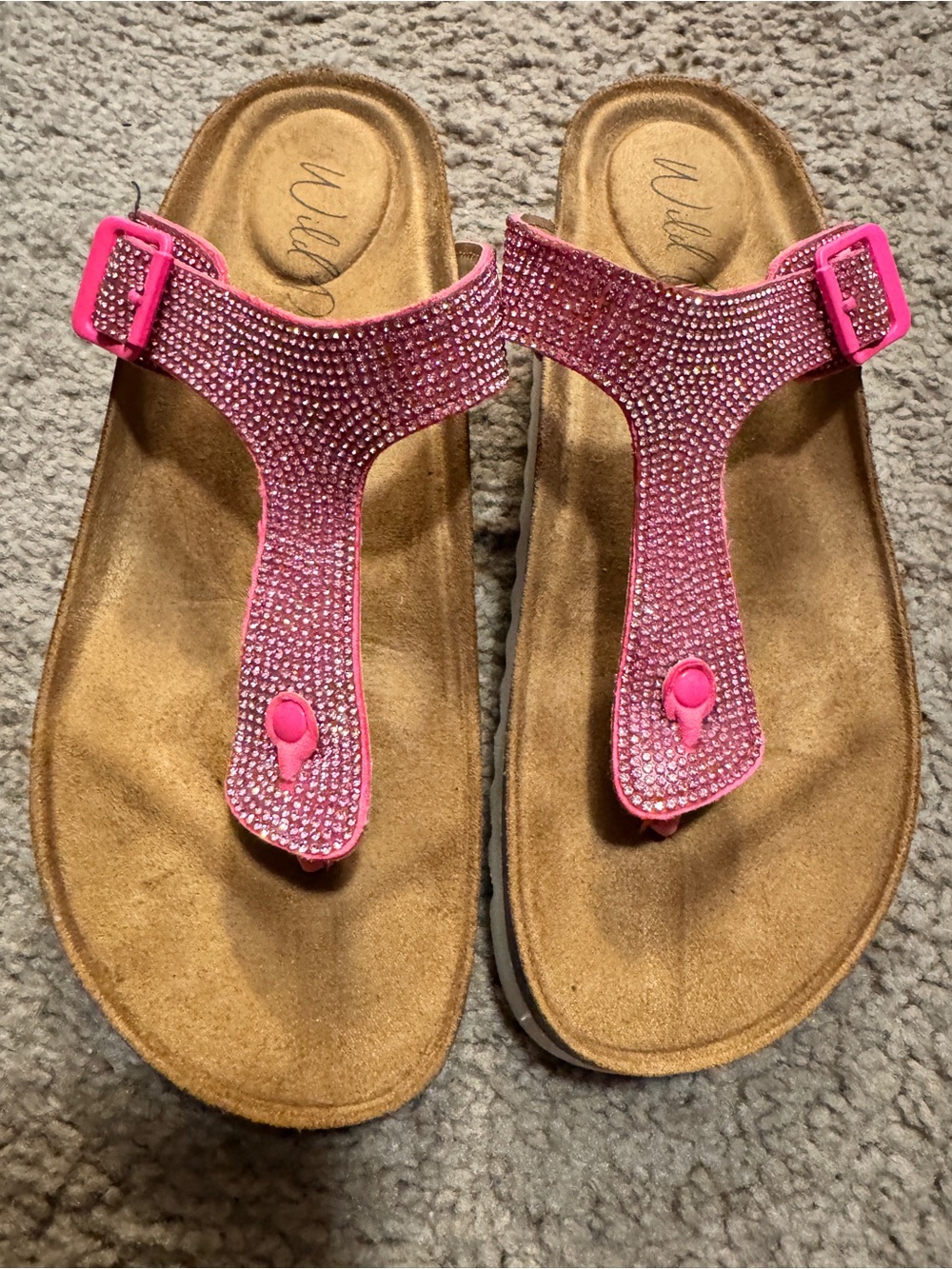 Wild Pair Pink Rhinestone T‑Strap Sandals